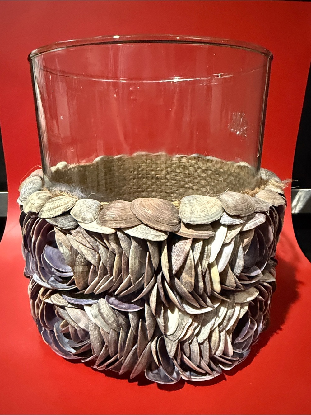 Unique 3D Mini Clam Seashells Colorful Tall Glass Vase or Candle  Holder